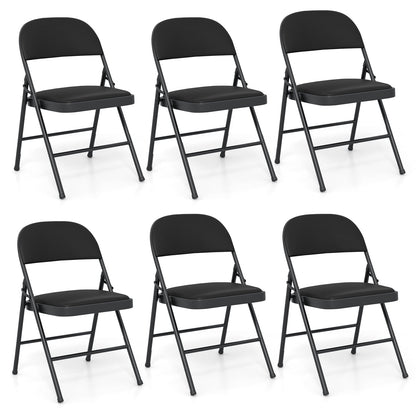 Set of 6 Folding Padded Party PVC Leather Stackable Chairs-Black