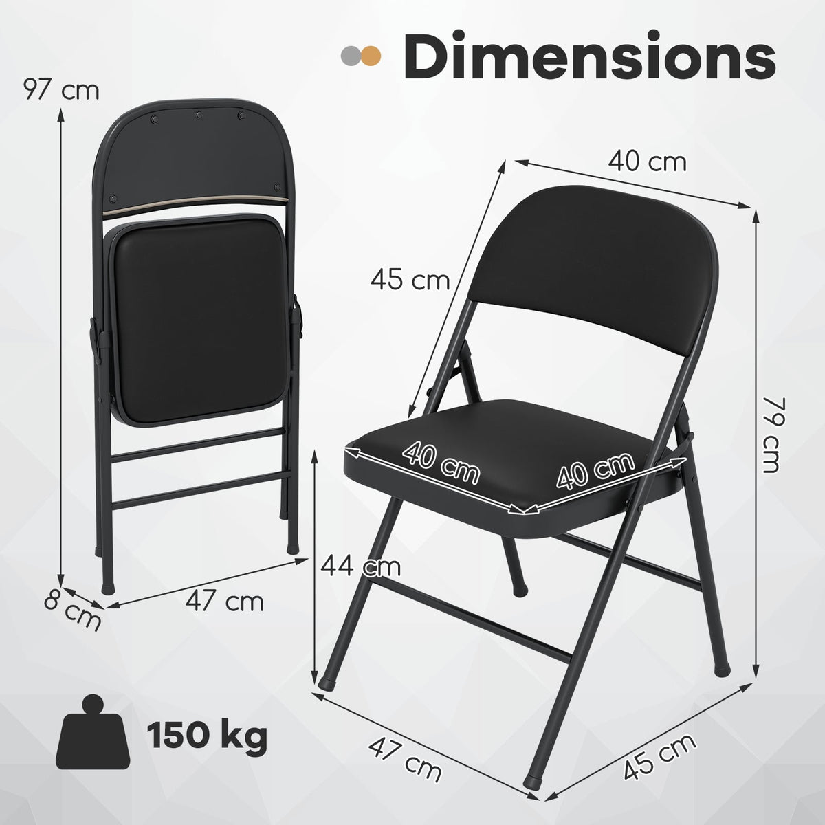 Set of 6 Folding Padded Party PVC Leather Stackable Chairs-Black