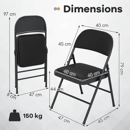 Set of 6 Folding Padded Party PVC Leather Stackable Chairs-Black