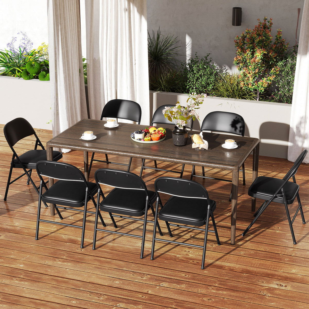 Set of 6 Folding Padded Party PVC Leather Stackable Chairs-Black