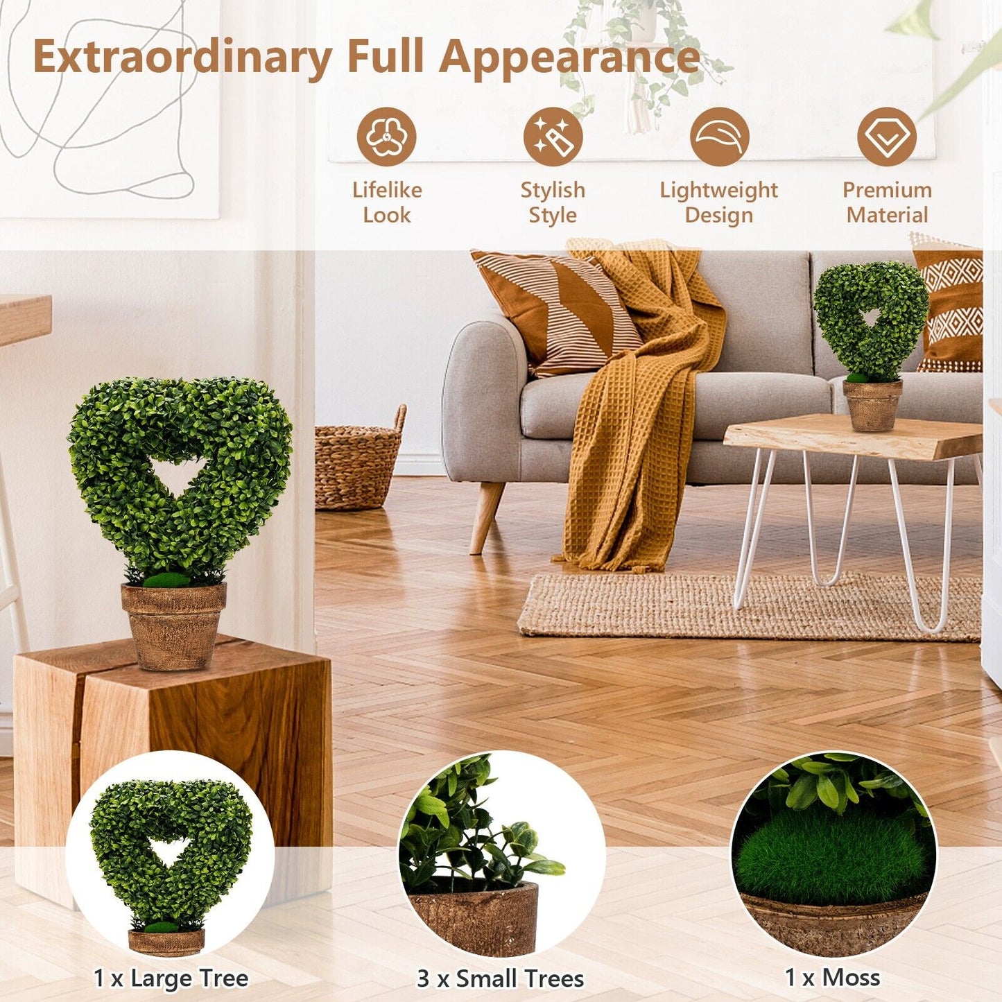 4 Pieces Heart-Shape Artificial Plant Set-Green