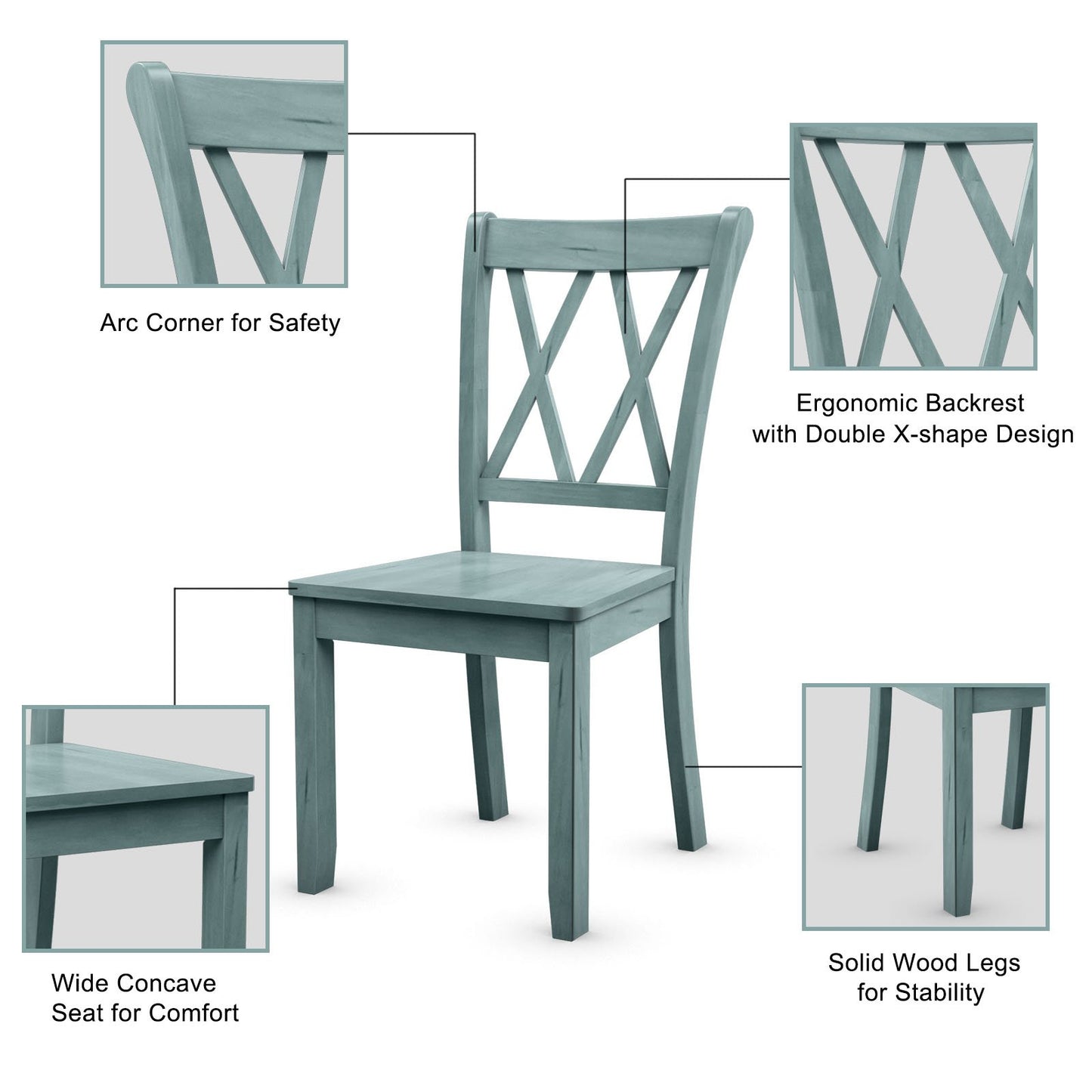 Set of 2 Armless Wood Dining Chairs with Ergonomic Fluted Seat