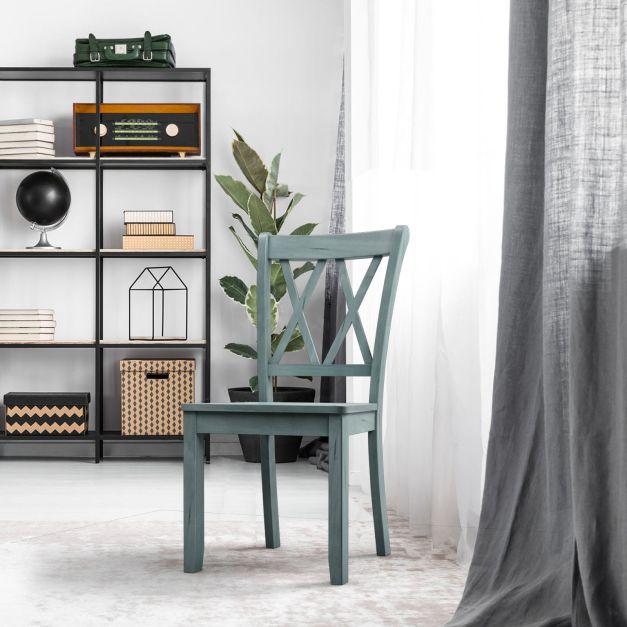 Set of 2 Armless Wood Dining Chairs with Ergonomic Fluted Seat