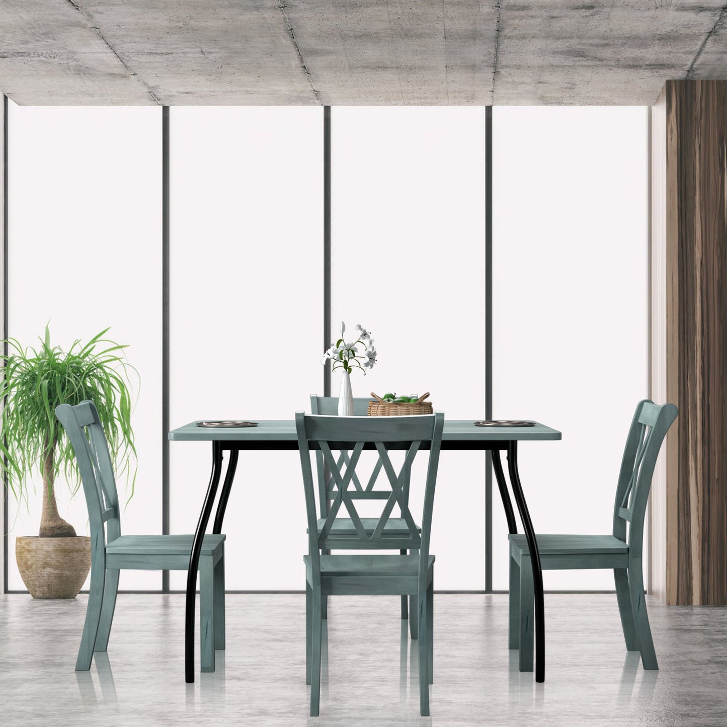 Set of 2 Armless Wood Dining Chairs with Ergonomic Fluted Seat