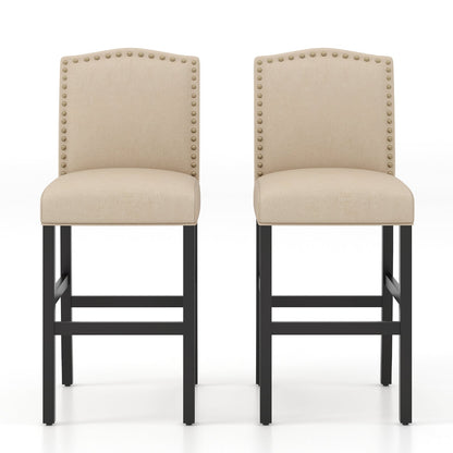 Set of 2 Bar Chair with Rubber Wood Legs for Home and Pub-Beige