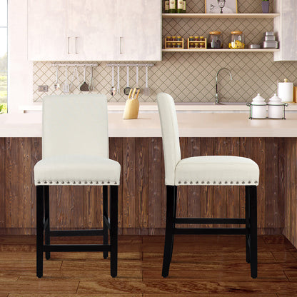 Set of 2 Bar Stool Upholstered Fabric with Low Backrest and Wide Seat-Beige
