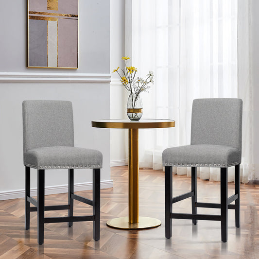 Set of 2 Bar Stool Upholstered Fabric with Low Backrest and Wide Seat-Grey