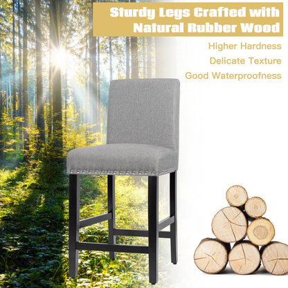 Set of 2 Bar Stool Upholstered Fabric with Low Backrest and Wide Seat-Grey