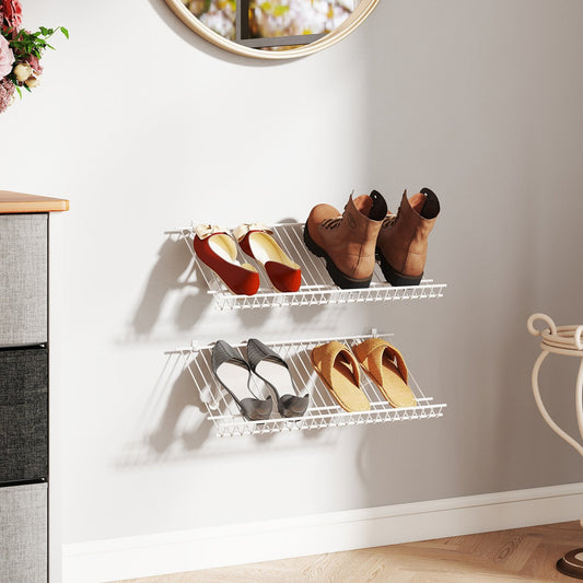24" Closet Shelves Wall Mounted Metal Wire Shoe Racks Set of 2
