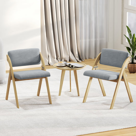 Set of 2 Dining Chairs Folding Kitchen Chair with Rubber Wood Legs-Grey