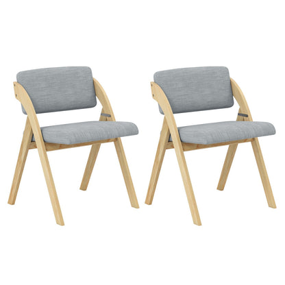 Set of 2 Dining Chairs Folding Kitchen Chair with Rubber Wood Legs-Grey
