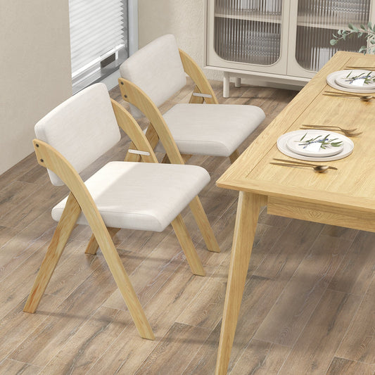 Set of 2 Dining Chairs Folding Kitchen Chair with Rubber Wood Legs-Natural