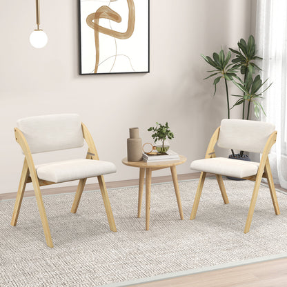 Set of 2 Dining Chairs Folding Kitchen Chair with Rubber Wood Legs-Natural