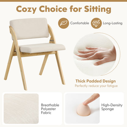 Set of 2 Dining Chairs Folding Kitchen Chair with Rubber Wood Legs-Natural