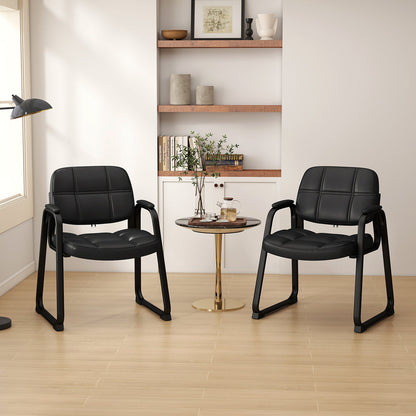 Set of 2 Ergonomic Reception Chair with Metal Frame and Padded Armrests-Black