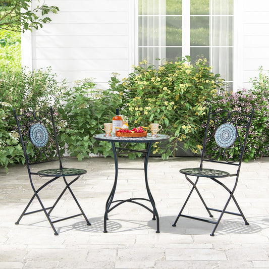 Mosaic Chairs Set of 2 Patio Metal Folding Chair with Decorative Backrest