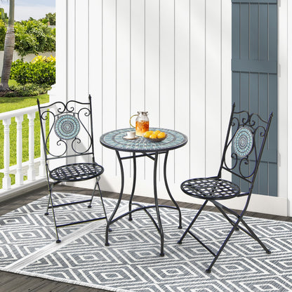 Mosaic Chairs Set of 2 Patio Metal Folding Chair with Decorative Backrest