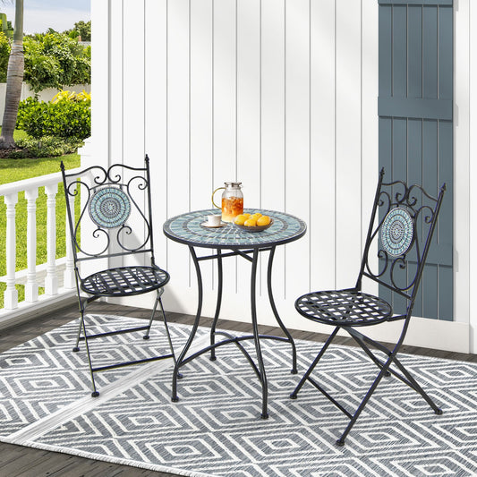 Mosaic Chairs Set of 2 Patio Metal Folding Chair with Decorative Backrest