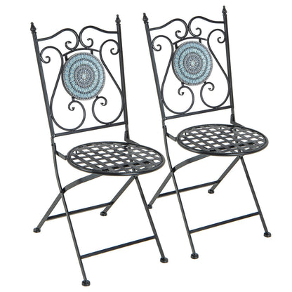 Mosaic Chairs Set of 2 Patio Metal Folding Chair with Decorative Backrest