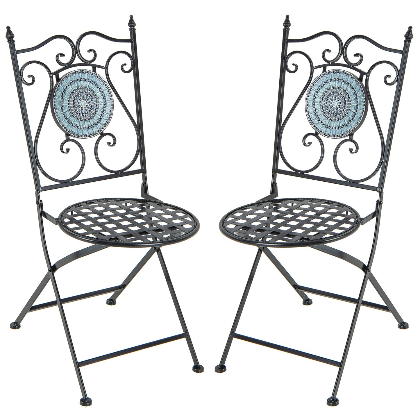 Mosaic Chairs Set of 2 Patio Metal Folding Chair with Decorative Backrest