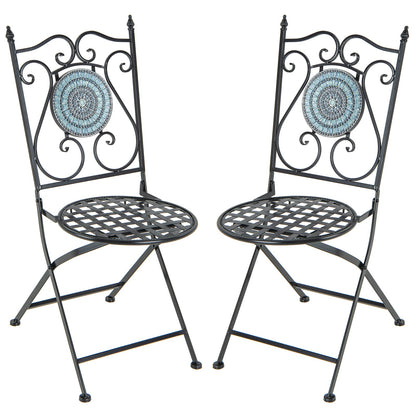 Mosaic Chairs Set of 2 Patio Metal Folding Chair with Decorative Backrest