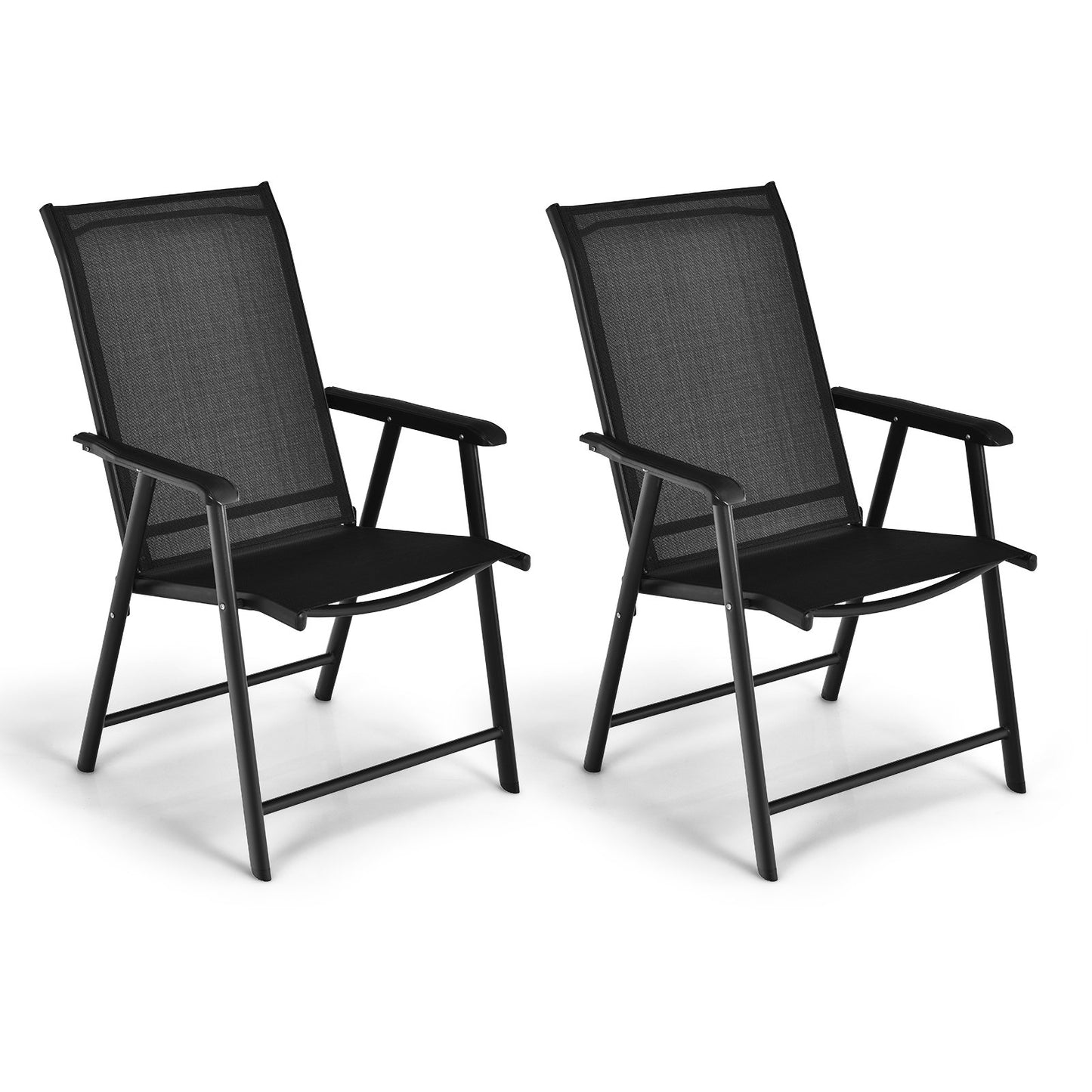 Zestaw 2 składanych krzeseł ogrodowych do jadalni z ergonomicznymi podłokietnikami - czarny