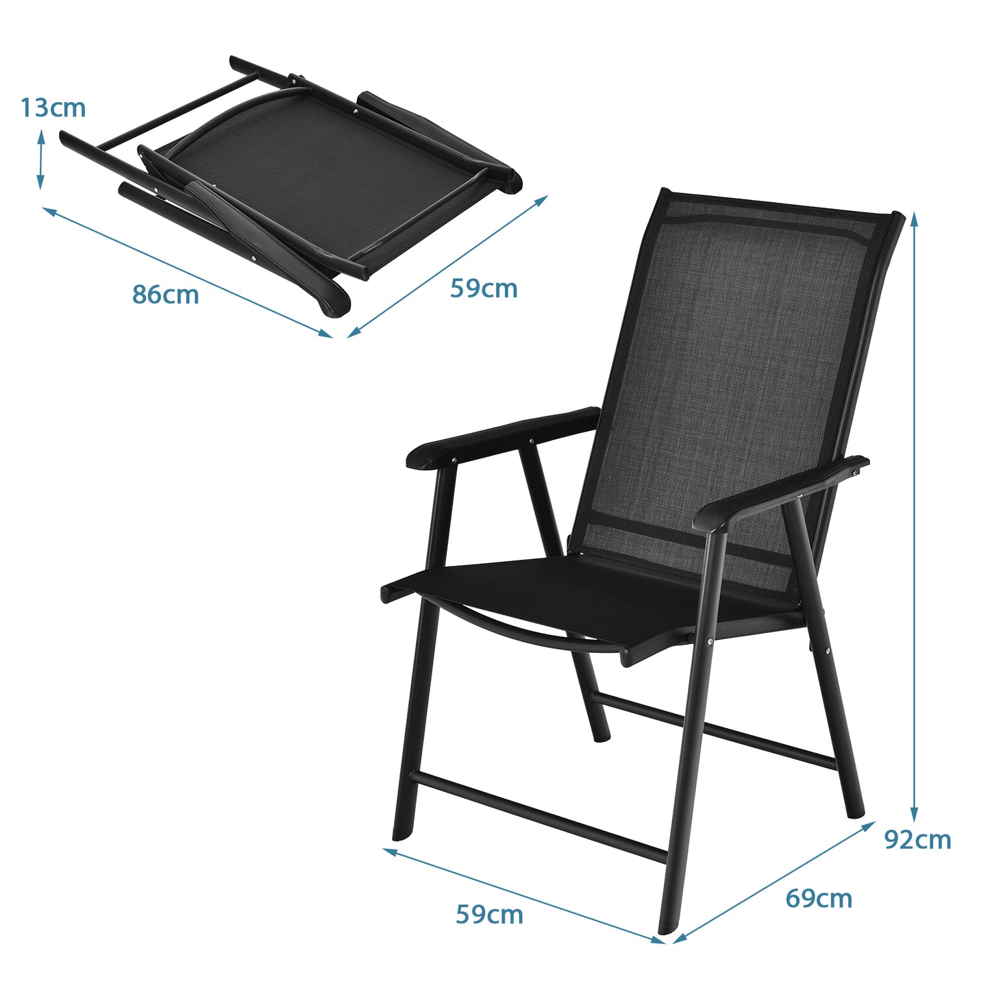 Set of 2 Folding Outdoor Dining Chairs with Ergonomic Armrests-Black