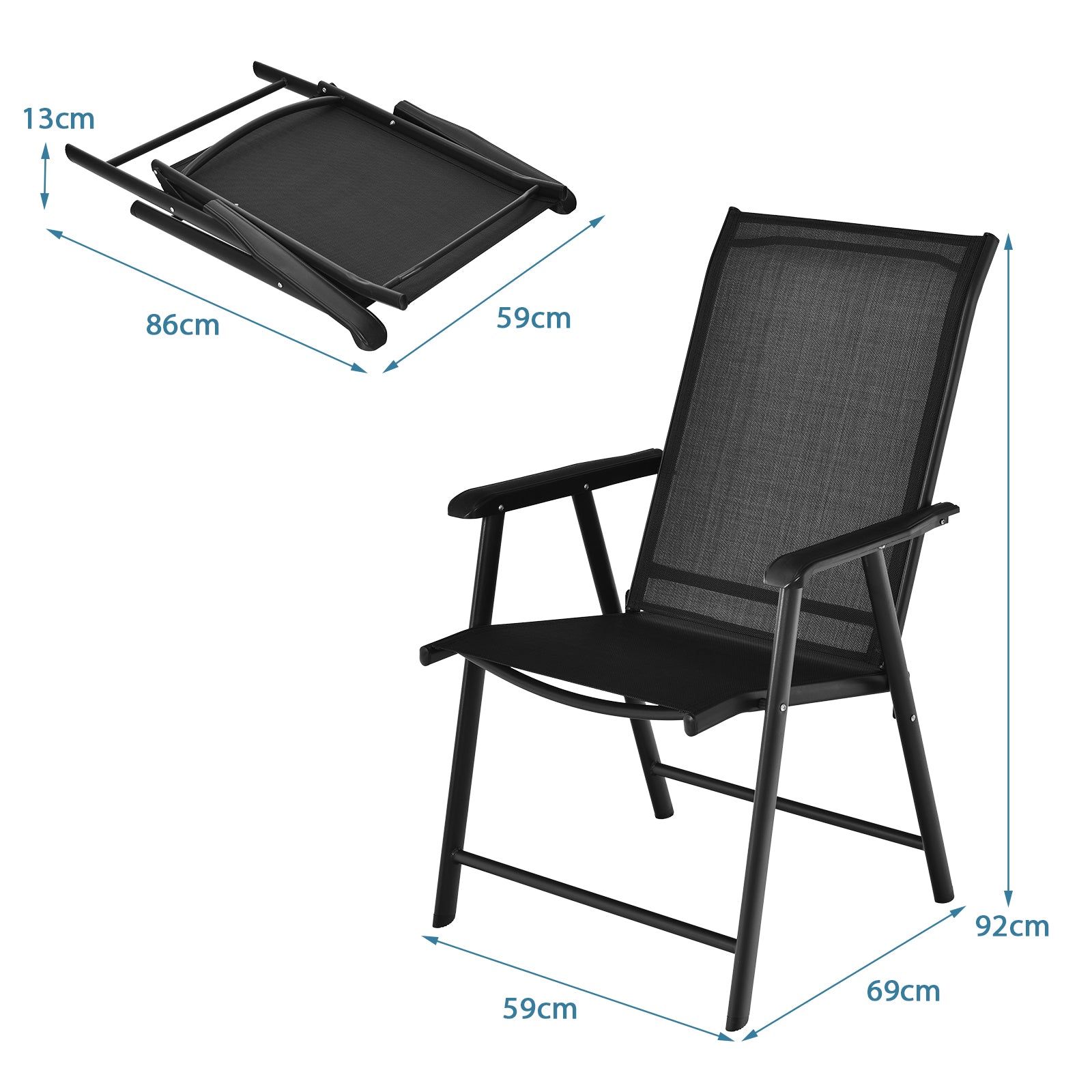 Set of 2 Folding Outdoor Dining Chairs with Ergonomic Armrests-Black