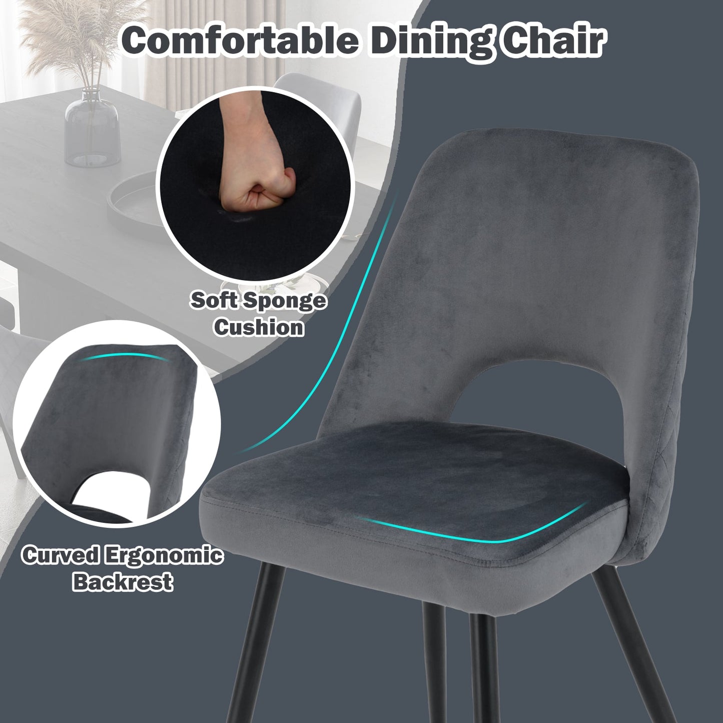 Set of 2 Upholstered Living Room Chair with High-density Sponge Cushion-Grey