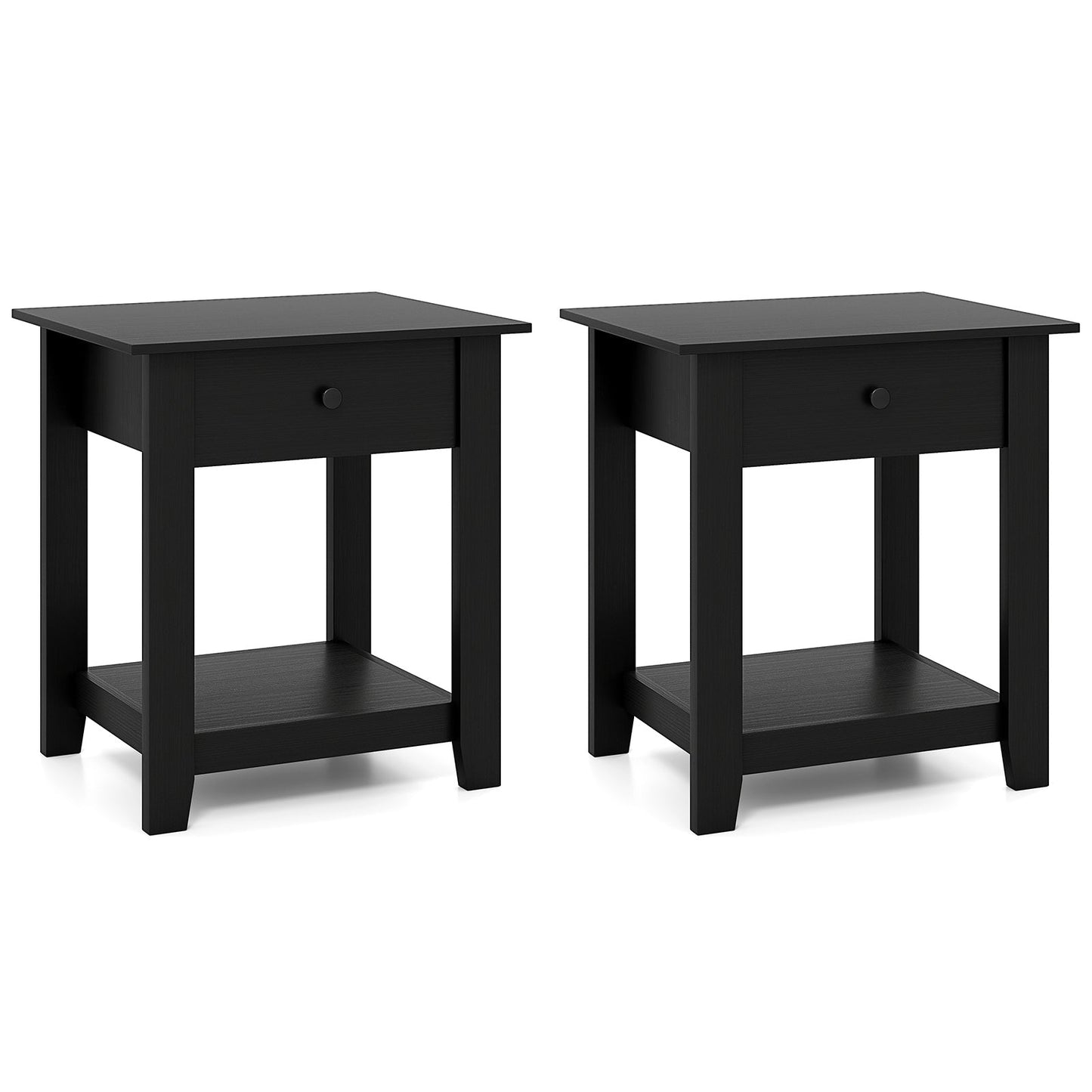 Set of 2 Nightstand with Drawer 3-Tier Modern Bedside Table-Black