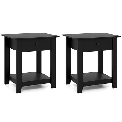 Set of 2 Nightstand with Drawer 3-Tier Modern Bedside Table-Black