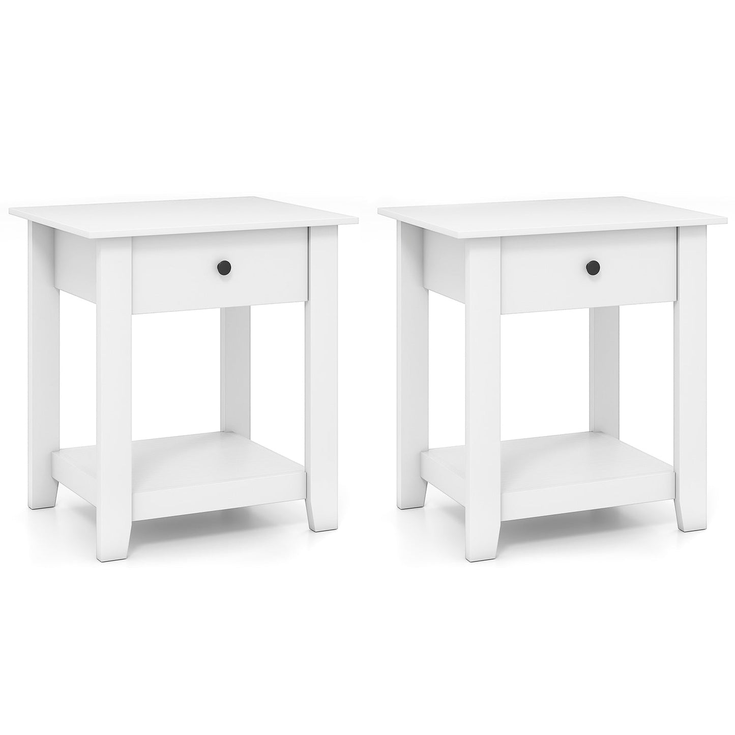 Set of 2 Nightstand with Drawer 3-Tier Modern Bedside Table-White