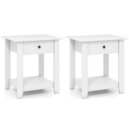 Set of 2 Nightstand with Drawer 3-Tier Modern Bedside Table-White