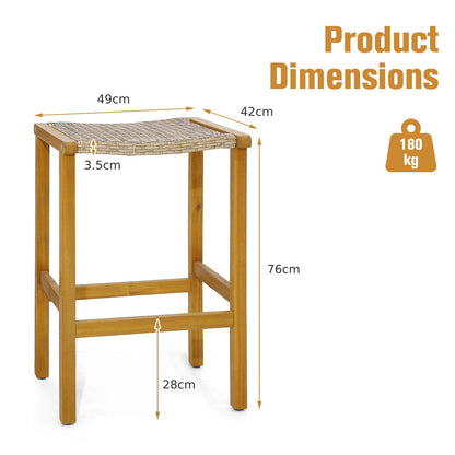 76cm Bar Height Chairs with Acacia Wood Frame and PE Wicker Saddle-Seat