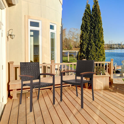 Set of 2 Outdoor PE Wicker Stackable Chairs Patio Dining Chairs