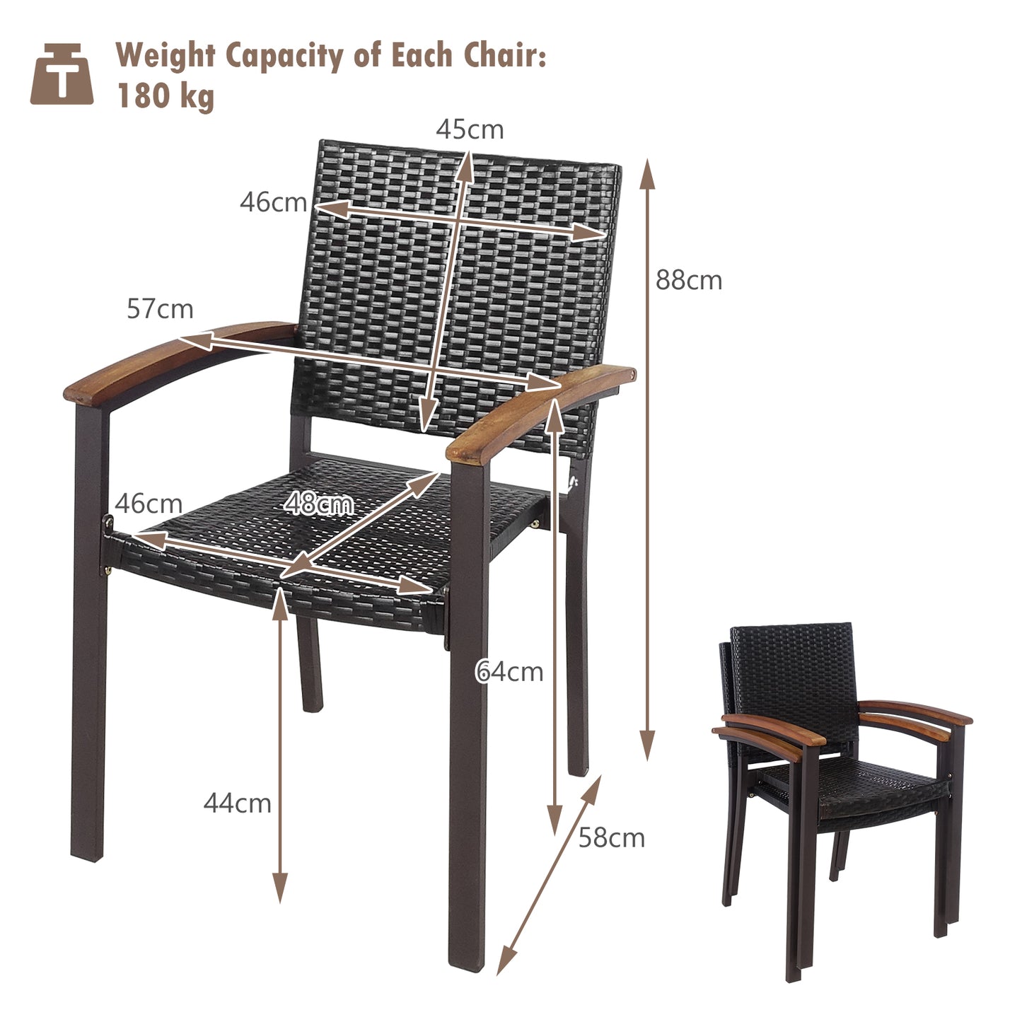 Set of 2 Outdoor PE Wicker Stackable Chairs Patio Dining Chairs