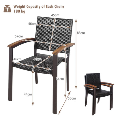 Set of 2 Outdoor PE Wicker Stackable Chairs Patio Dining Chairs