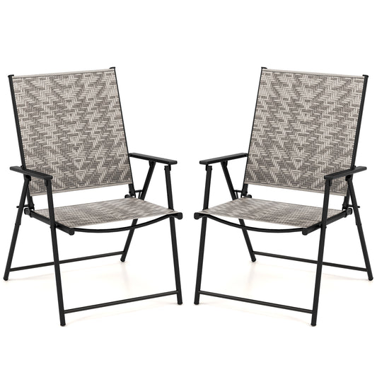 Set of 2 Patio Folding Chairs with Armrests-Grey