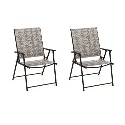 Set of 2 Patio Folding Chairs with Armrests-Grey