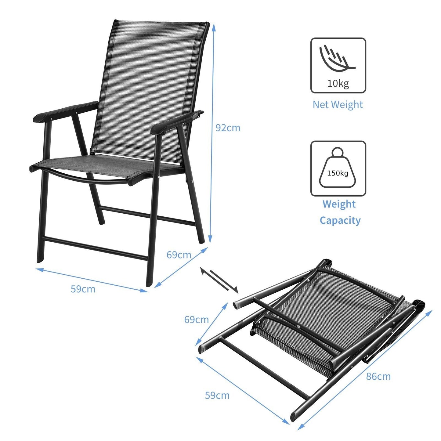 Zestaw 2 składanych krzeseł ogrodowych do jadalni z ergonomicznymi podłokietnikami - szary