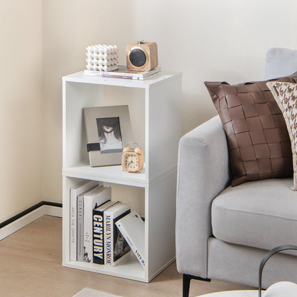 Set of 2 Bookcase Stackable Standing Nightstand with Storage Cubes-White