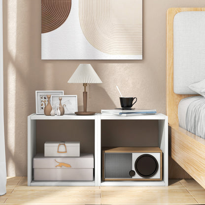 Set of 2 Bookcase Stackable Standing Nightstand with Storage Cubes-White