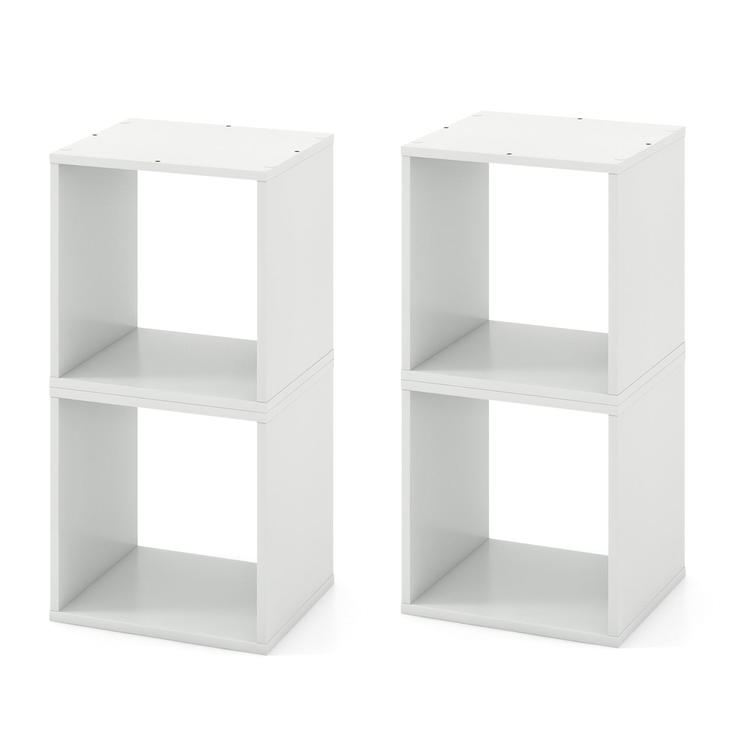 Set of 2 Bookcase Stackable Standing Nightstand with Storage Cubes-White
