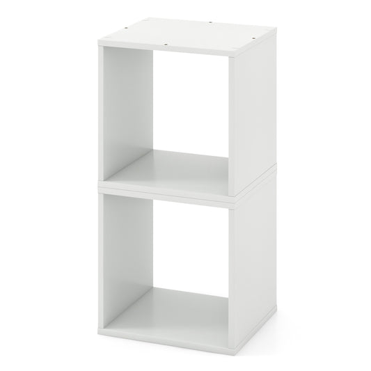 Set of 2 Bookcase Stackable Standing Nightstand with Storage Cubes-White