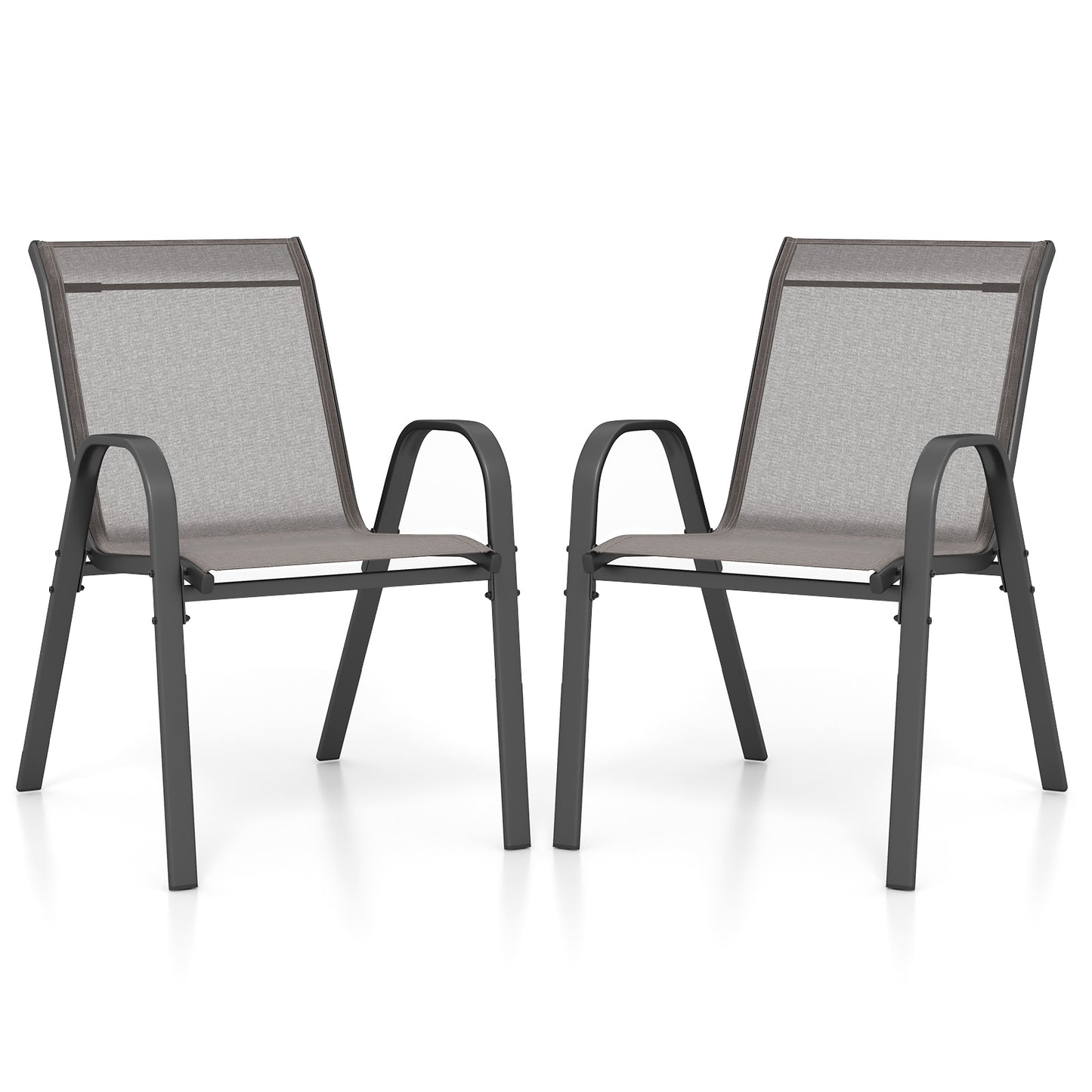 Set of 2 Patio Stackable Metal Dining Chairs with Armrests-Grey