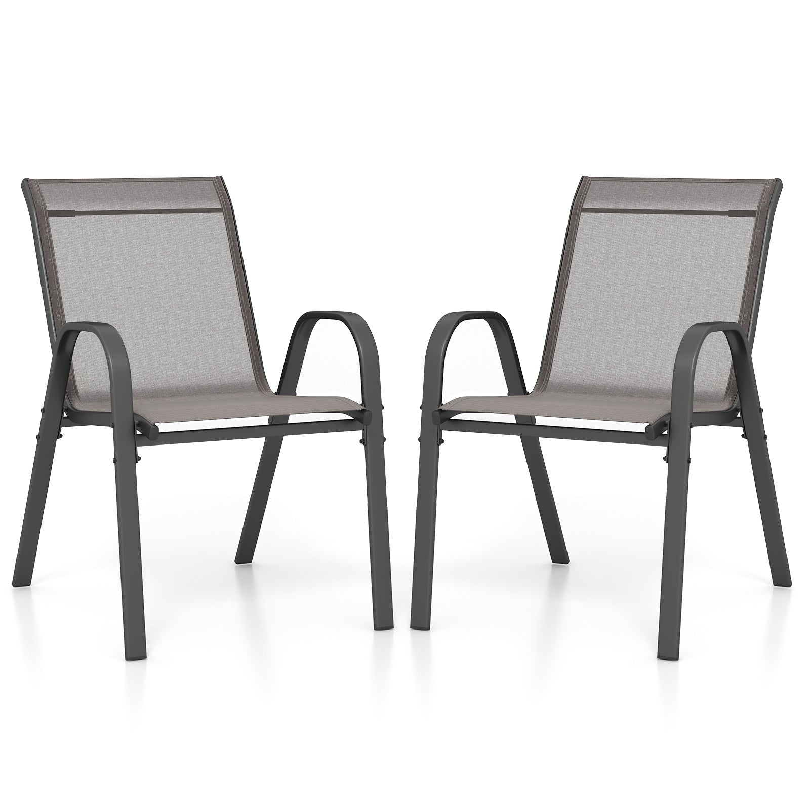 Set of 2 Patio Stackable Metal Dining Chairs with Armrests-Grey