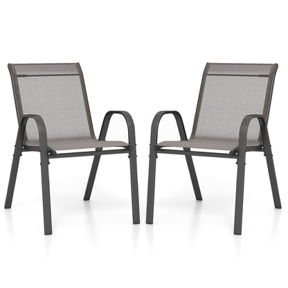 Set of 2 Patio Stackable Metal Dining Chairs with Armrests-Grey