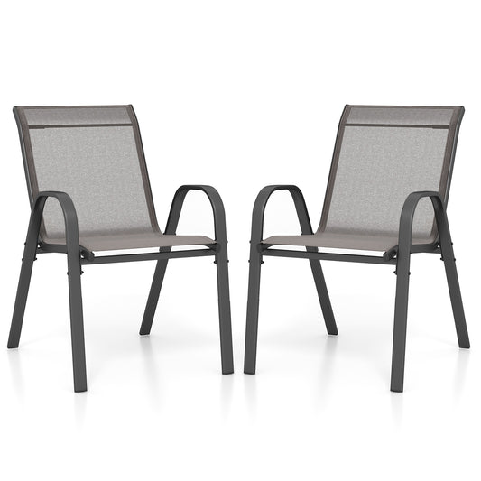 Set of 2 Patio Stackable Metal Dining Chairs with Armrests-Grey