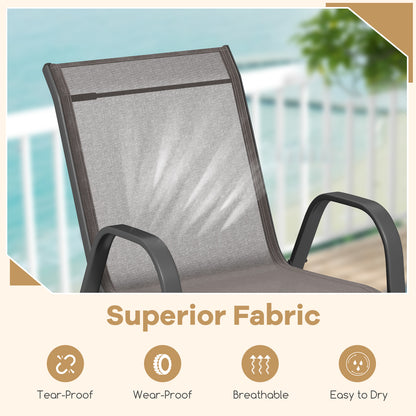 Set of 2 Patio Stackable Metal Dining Chairs with Armrests-Grey