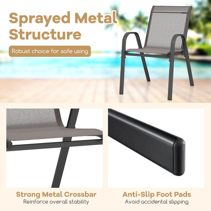 Set of 2 Patio Stackable Metal Dining Chairs with Armrests-Grey